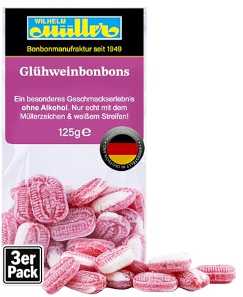 WILHELM Müller Glühwein Bonbons - Bonbons mit Glühwein Geschmack - Im praktischen Beutel aus Deutschland - 375g