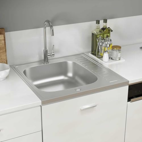 AUVYI Spüle mit Abtropffläche Set Silbern 600x600x155 mm Edelstahl Spüle ohne Unterschrank Waschbecken Ausgussbecken Spülbecken Kitchen Sink Küchenspülen