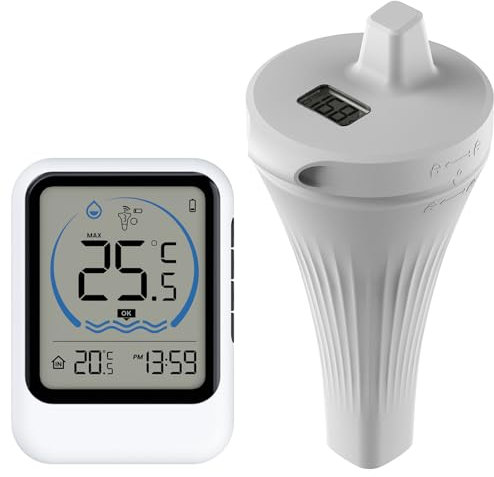 Thermomètre de piscine numérique flottant avec écran LCD, étanche IP68, avec fonction de température ambiante, portée du signal jusqu'à 100 m, thermomètre radio pour piscine, jacuzzi, baignoire