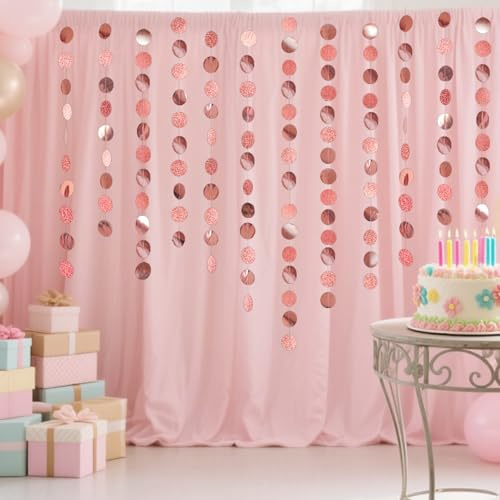 Hexizexi 6 Stück 4m Runde Papier Girlande 78Ft Kreis Banner Girlanden Deko | Hängende Roségold Runde Garland für Hochzeit Party Dekoration Girlande Geburtstag Mardi Gras Weihnachten