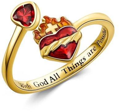 PARYFO Heiliges Herz Ringe Verstellbarer Offener Ring Gold/Schwarz/Weißgold Kreuz Jesu Ringe Christlich für Frauen Mädchen Weihnachts Geschenke