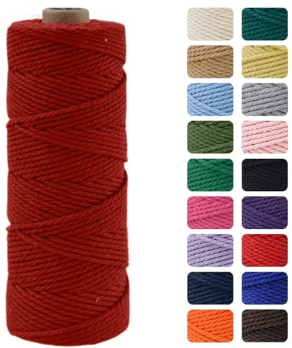 MOMAHUA 3mm Cotone Macramè 100% Naturale,Rosso Vino 100m Filato Non Sbiancato Senza Chimici per DIY, Bomboniere, Decorazioni - Cordame in Cotone per Crafts