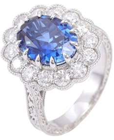 Lirzxin Weißgold Ringe Frauen 585 14K, Eheringe Verlobungsringe Trauringe Luxus Blume mit 4ct Oval Labor Erstellt Saphir und Moissanit Hochzeitsringe Damen Weißgold Größe 51 (16.2)