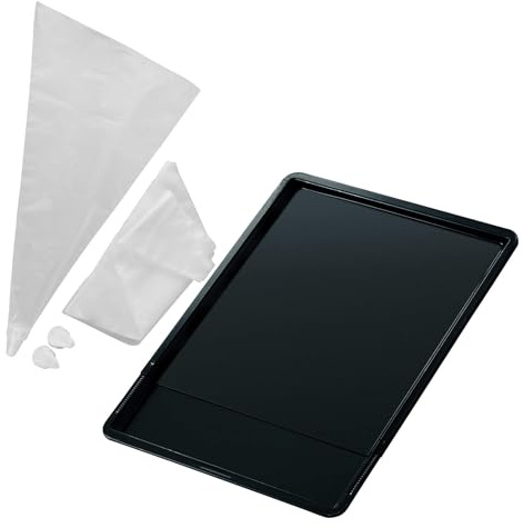 Zenker Set da Forno Completo con Teglia per Biscotti Estensibile in Carbon Steel 37–52 cm Antiaderente e Sac à Poche Monouso con 3 Beccucci per Decorazione Torte e Cupcake