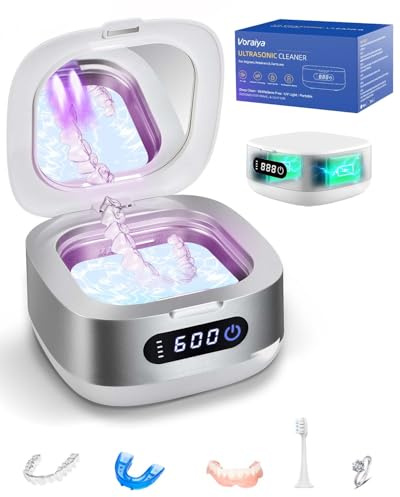 Voraiya Aufladbar Ultraschallreinigungsgerät 4000mAH IPX7 Wasserdichte Ultraschallreiniger Dental Pod ‌Ultrasonic Cleaner Ultraschallbad für Zahnschiene, Zahnspangen, Aligner, Reisen