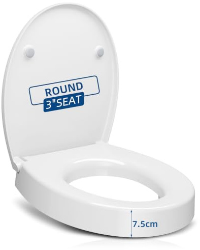 Toilet Seat Elevators, 3Inch(7.5cm) Raised Toilet Seat for Elderly, Disabled and Post Surgery Recovery, Includes Soft-Close Mechanism, Maximum Load 250kg, Round Raised Toilet seat,White