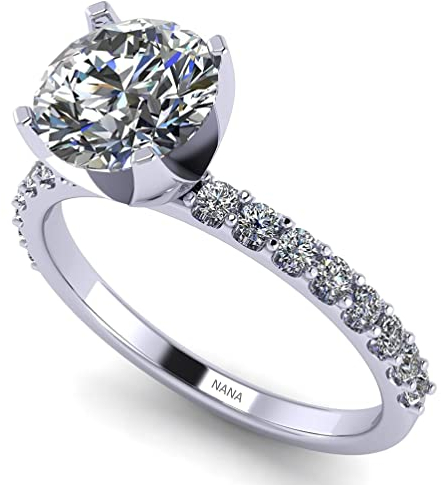 NaNa Damen Silber 8.0mm (2CT) Rundschnitt Zirkonia Solitaire Verlobungsring-Platin überzogene-Größe 7