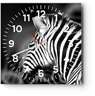 ARTTOR Modern Wanduhr Tier Zebra Streifen 30x30cm Quadrat Klein Wand Uhr Glas Analog Zimmeruhren Küche Büro Wohnzimmer Glasuhr Wall Clock Dekoration Design Wanddekoration Küchenuhr C4AC30x30-0300