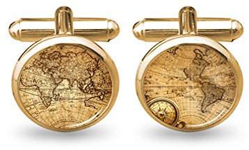 World Map Cufflinks Wedding Personalised Gifts for Father Grandfather Dad Tie ZUNON (World map Cufflinks gold)