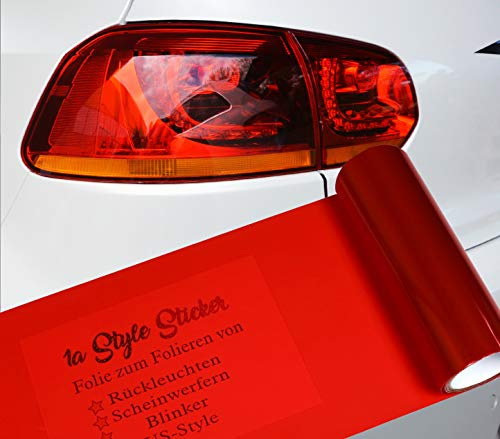 1A Style Sticker Rote Folie für Rückleuchten Folierung, 100cm x 30cm Größe, Premium Qualität, einfache Montag, kompatibel mit Hyundai i30n oder Seat Leon Cupra Ibiza,