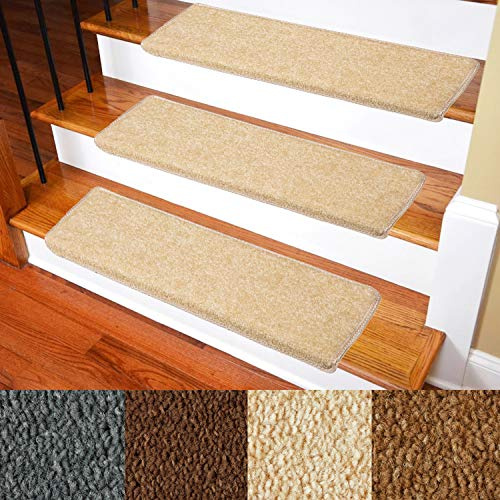 Carpet Stair Treads – Non-Slip Bullnose Carpet for Stairs – Indoor Stair Pads – Self-Adhesive & Easy Installation – Pet & Child Friendly – Skid Resistant & Washable – 14- Pack Beige 9.5 x 30x 1.3”