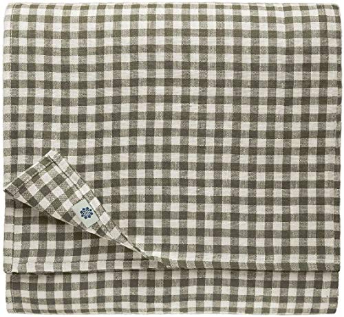 Linen & Cotton Tischdecke Tischtuch Tischwäsche Kariert im Landhausstil Estella -100% Leinen, Weiß Weiss Grau (80 x 80 cm) Quadratische Festliche Frühling/Home Küche Restaurant Cafe Hotel Gastronomie