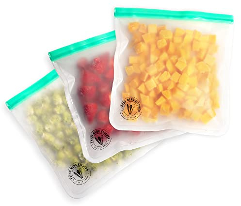 Fresh Menu Kitchen Sacchetti riutilizzabili per snack, extra spessi, dimensioni galloni, sacchetti per congelatore, sacchetti per alimenti con chiusura ermetica con cerniera, trasparenti, ideali per
