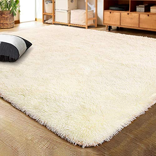 Muutos Sofa Teppich, Teppich Langflor, Flauschiger Anti Rutsch, für Schlafzimmer Esszimmer Flur Kinderzimmer, Beige, 130 x 140 cm