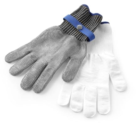 HENDI Austernhandschuh (M), 2 Handschuhen: HPPE-Innenhandschuh und dem Außenhandschuh aus Edelstahl, Schutzhandschuhe, Schnittschutzhandschuh, 305mm