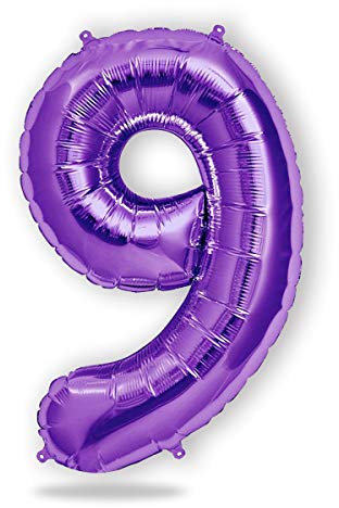 FUNXGO Palloncino in pellicola, numero 9, lilla, numero gigante, circa 100 cm, con elio, 9 compleanno, decorazione per compleanni, feste, matrimoni, palloncini 9 viola