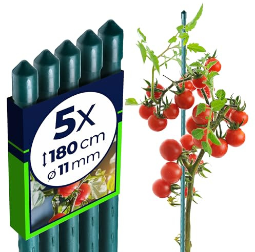 KADAX Pflanzstäbe 180 cm x 11 mm, 5er Set – Beschichteter Stahl Rankstab, Pflanzenstütze & Tomatenstäbe für Garten, Wetterfest & Stabil