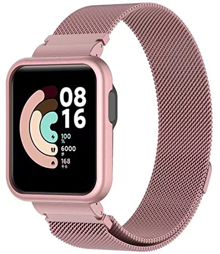 Keecuty Remplacement pour Xiaomi Mi Watch Lite/Redmi Watch Bande de Montre, Bracelet de Montre en Acier Inoxydable Tissé en Maille pour Xiaomi Mi Watch Lite/Redmi Watch Hommes Femmes(Pink)