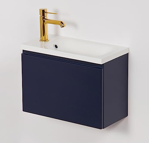 Quentis Badmöbel | Gäste-WC Möbel FAROS, Breite 50 cm, Waschplatzset 2-teilig, Waschbecken und Unterschrank, Waschbeckenunterschrank montiert (Marineblau matt)