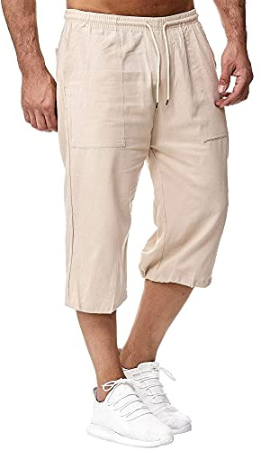 Sprifloral herrshorts i linne, trekvartslängd, byxor, sommarbyxor, strand, yoga, joggingbyxor, lediga träningsbyxor