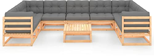 Gecheer 10-TLG. Gartenmöbel Lounge XXL Loungemöbel Sofa Holz Terassenmöbel Gartenlounge Outdoor Sofa Gartensofa Outdoor Sofa mit Kissen Kiefer Massivholz
