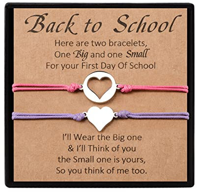 YELUWA 2 Pcs bracelets en forme de cœur pour fille/fils de la mère, maman et moi, cadeau de rentrée scolaire, cadeau du premier jour d'école, avec boîte-cadeau, maternelle (rose rouge et violet)