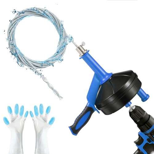 Breezz Drain Auger, Obstruction Remover with Drill Adapter, 25 Foot Heavy Duty Flexible Plumbing Snake, Manual or Powered for Kitchen, Bathroom and D Sink