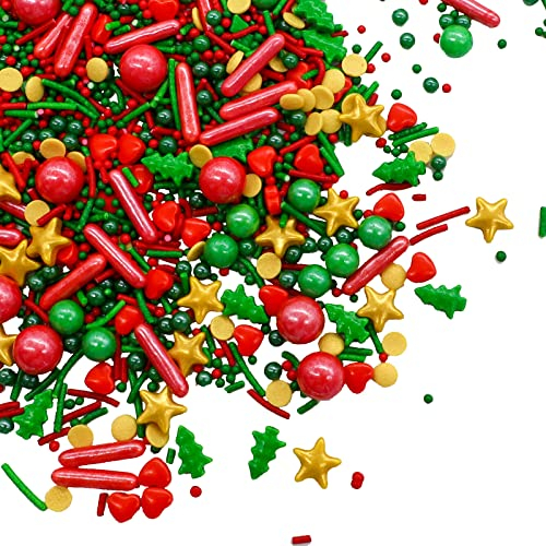 Lukinuo 4,6 Oz Weihnachten Sprinkles rot grün gold essbare Weihnachten Urlaub Süßigkeiten Sprinkles essbare Weihnachten Sprinkles Jimmies für Backen Cookie Kuchen Cupcake Eiscreme Dessert Dekorationen