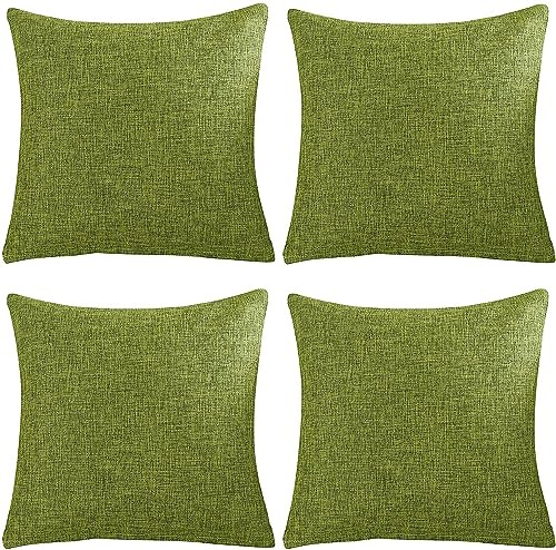 GONOVE Cushion Covers 60×60cm Solid Soft Cotton Linen Throw Pillow Cover Set of 4 Decorative Plain Pillowcase Square Cushion Cover for Home Sofa Bed Chair Décor, Light Green