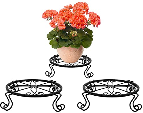 Zinaroty 3 soportes de metal para plantas, soporte para macetas, soporte para macetas resistente, soporte de hierro a prueba de óxido para interiores y exteriores, jardín, patio (negro)