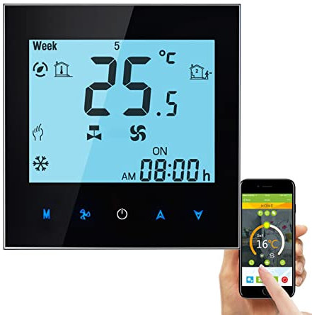 Qiumi WiFi Thermostat Klimaanlage mit 4-Rohr, Smart Life APP Fernbedienung, funktioniert mit Alexa Google Home,95~240V AC