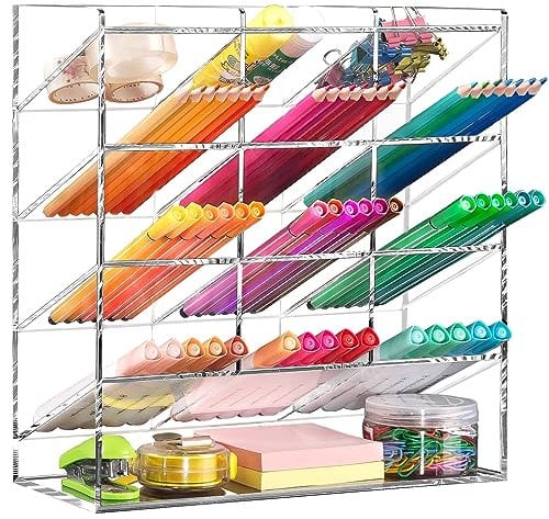 BEYGORM Vertikaler Marker-Organizer aus Acryl, abgewinkelter Stifthalter, Schreibtisch-Organisation, durchsichtig, groß, Schreibwaren, Bleistifthalter für Schreibtisch, Kunstbedarf,
