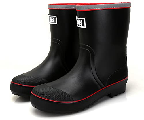 Jesindr Stivali Gomma Uomo, Pioggia Antiscivolo Adulto Antinfortunistica Stivali, Leggere Comodeda Esterno Scarpe da Giardino, Nero Rosso Senza Cordoncini, 43 EU