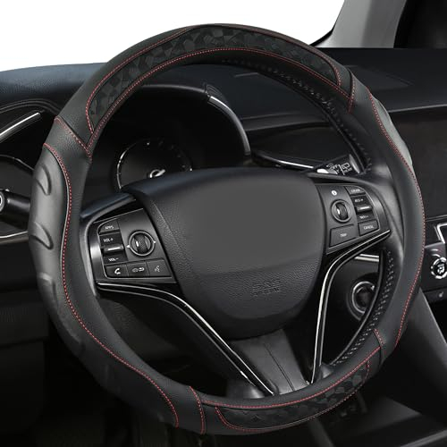 Black Panther Maßgeschneiderte Lenkradabdeckung für Volkswagen, Toyota, Mercedes, Peugeot, BMW, Renault, Audi, Ford, Skoda, Hyundai, Kia, Universal Passform 37-38cm (14.5-15)- Schwarz