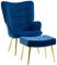 HOMCOM Modern Armchair with Footstool, Upholstered Accent Chair with Ottoman, Steel Legs, Velvet Wingback Chair for Living Room, Bedroom, Home Study, Dark Blue