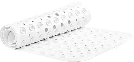VELVETIO Bathtub Mat Non Slip - 70x38cm Medium Long Shower Mats Non Slip Anti Mould, Anti Slip Bath Mats with Suction Cups and Drain Holes, Machine Washable, White