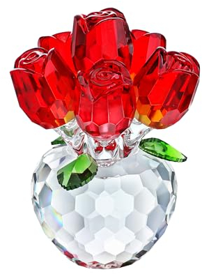 H&D HYALINE & DORA 8,4 cm große rote Rosenfigur aus Kristall, Rosenblumengeschenk für Ehefrau Mutter Freundin Kristallrosenstraußfigur, Glasblumen mit Kristallständer