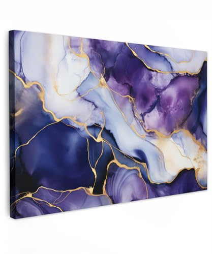 MuchoWow© Leinwand Bilder Groß 120x80 cm XXL Wanddeko Wohnzimmer Aesthetic Room Decor Deko Zimmer Wandbilder Modern Fotogeschenke Marmor - Gold - Abstrakt - Luxus - Lila