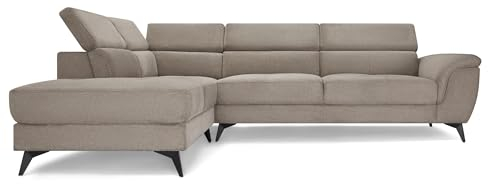 Furnhouse Betis L-Form Ecksofa Links Beige – Großes 5-Sitzer Sofa, Verstellbare Kopfstützen, Hochwertiger Stoffbezug, Skandinavisches Design, Modernes Wohnzimmersofa mit Ottomane
