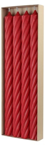 luterna Stabkerzen aus Paraffin, RUSTIC TWIST, 350/28 mm, Rubin, WENZEL, Brenndauer ca. 20h, 4 Stück pro Verpackung