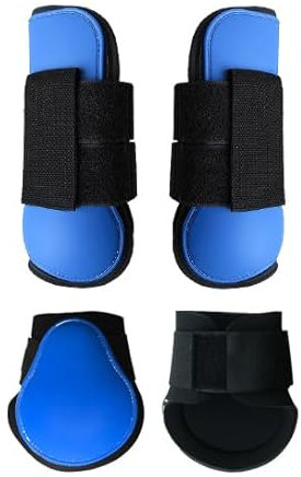 Merauno® Gamaschen Pferde 4er Set Gamaschen Paar für vorne hinter Hartschale und Klettverschluss für Damen& Herren PU Robust Elastisch Tendon Boots Classic (M, Blau)