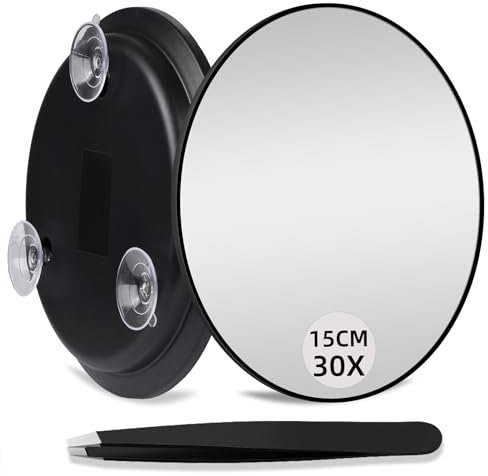 JJhxr 30-facher Vergrößerungsspiegel, Schminkspiegel mit 30-facher Vergrößerung, 15-cm-Make-up-Vergrößerungsspiegel und Pinzette