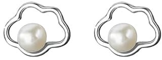 Hmzidz Wolken Perlenohrringe Damen,Echte Süßwasser Perlenohrstecker Silber/Gold,Perlen Ohrstecker Silber 925,Weiße Perle Ohrstecker für Frauen Mädchen,Hypoallergen Ohrringe Perlen Klein
