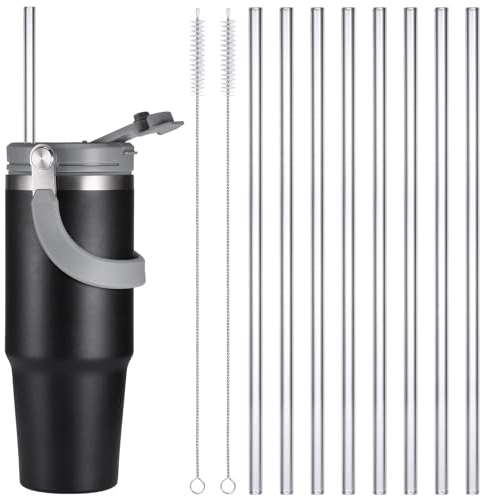 8 Stück Strohhalme für Stanley Adventure Quencher, 31cm Lange Ersatz Trinkhalme Mit 2 Reinigungsbürsten, Wiederverwendbar Trinkhalme Kompatibel mit Stanley 30/40 oz Stanley Tumbler