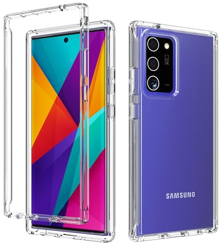 PANXIYUE Cover per Samsung Galaxy Note 20 Ultra, Custodia 2 in 1 TPU morbido Silicone Anteriore e PC Rigido, 360 Gradi Full Body Antiurto Protezione,Trasparente