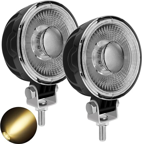 SUFEMOTEC Warme weiße Blassgelb LED Arbeitsscheinwerfer,3 Zoll Blassgelb Scheinwerfer Runde Led Nebellicht Offroad,12V 24V Fahrlicht Zusatzscheinwerfer für ATV LKW Boot Traktor Arbeitsleuchten