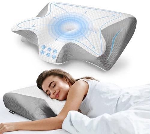 AFNGWWIN Almohada Cervicales y Cuello, Almohada Ortopedica Viscoelastica, Ergonómico Almohada Espuma de Memoria,Almohada Cervicale para Dormir de Lado y Boca Arriba 60 x 40 x 11/13 cm