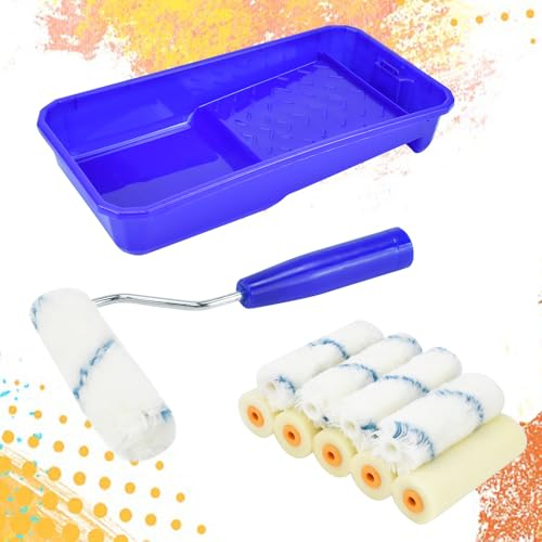 SLTAXAR Rullo per Pittura Rulli per Verniciare Set Mini Rullo per Pittura in Schiuma Piccolo Rullo di Schiuma con 5 Spugne da 4, 5 Testine da 4 1 Vassoio di Vernice per Pittura per Pareti DIY