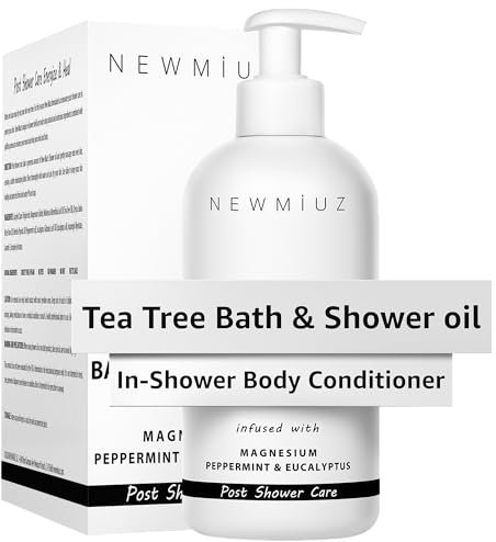 Huile de Douche au Tea Tree - Soin Post-Douche pour Peau Sèche sous la Douche, Énergisant et Hydratant pour le Corps et les Jambes, Spa au Magnésium à la Menthe Poivrée, Cadeau de Soins Spa.
