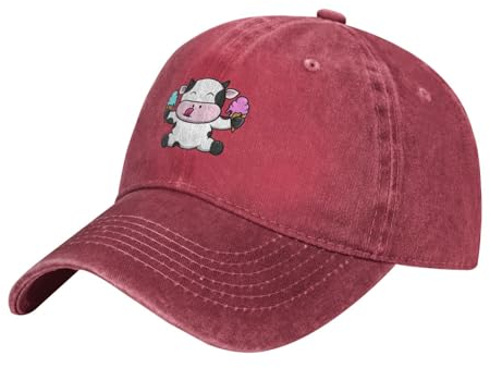 KWQDOZF Niedliche Kuh mit Eiscreme-Baseballmütze für Männer und Frauen, Vintage-Cowboy-Hüte, verstellbare Trucker-Kappen